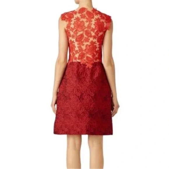 ML Monique Lhuiller Red Brocade Lorax and Lace Dress Sz 4 - Picture 2 of 11